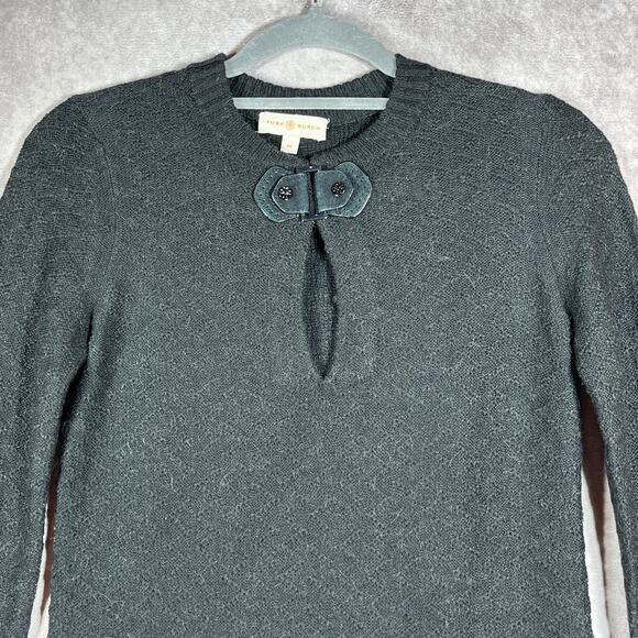 Tory Burch Sweater Womens Size XS Black Knit Wool Blend Keyhole Neck Pullover - Picture 2 of 11